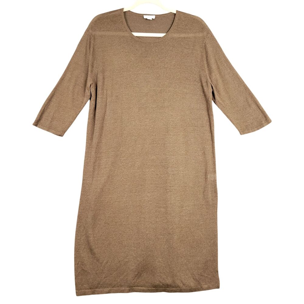 J JILL Brown Linen Side Split Knit Tunic Top Boho Lagenlook Airy SIZE MEDIUM
